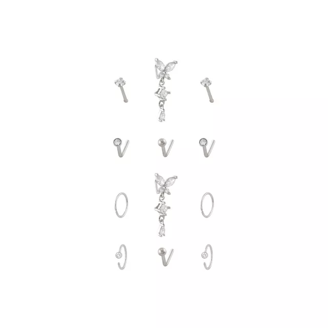 Multi-Pack CZ Titanium Butterfly Hoop L-Bend and Bone Nose Rings 12 Pack - 20 Gauge at Spencer's