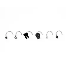 Multi-Pack CZ Tooth Skull Screw Nose Rings 6 Pack - 20 Gauge at Spencer's
