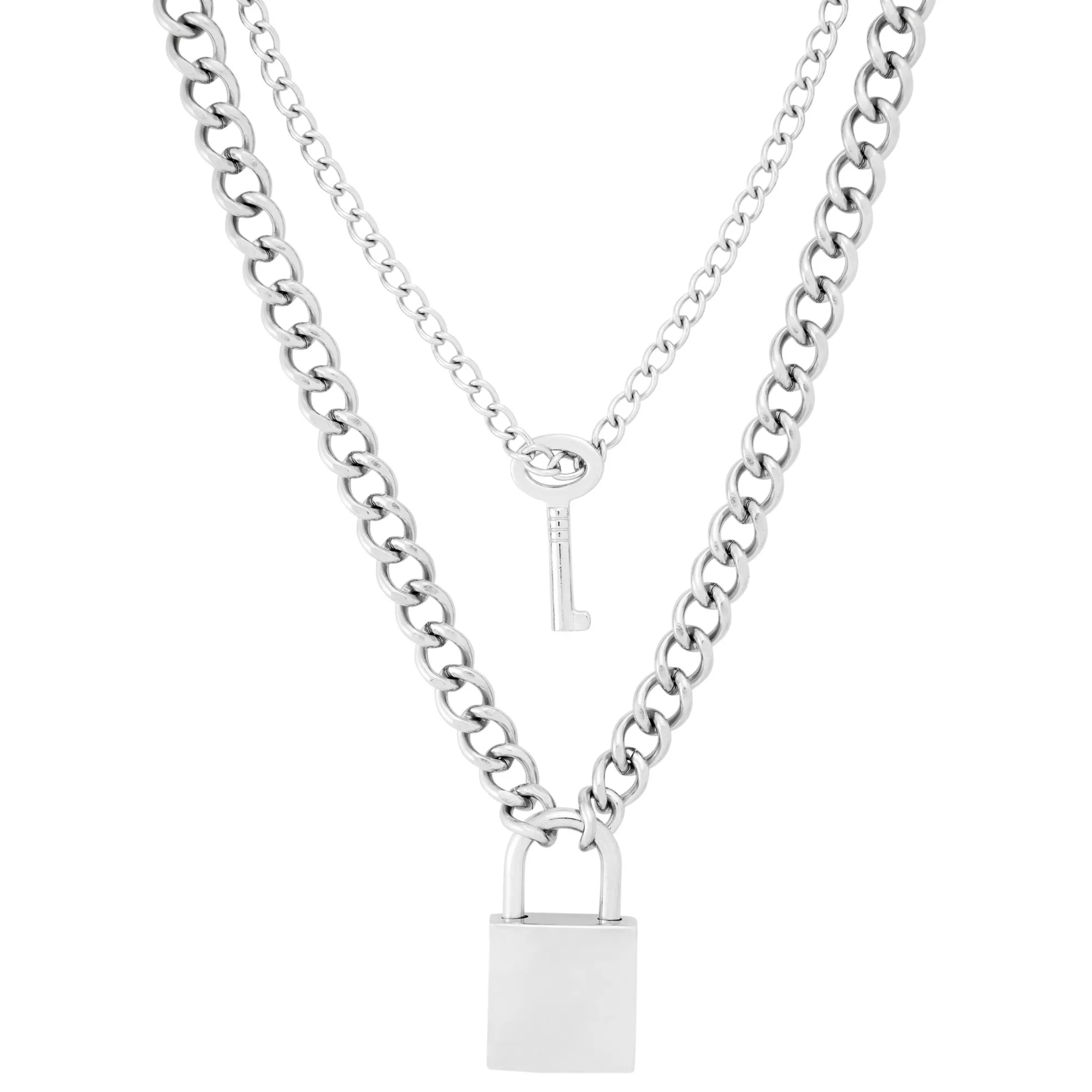 Silver 2-Row Lock and Key Necklace Set at Spencer's