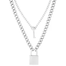 Silver 2-Row Lock and Key Necklace Set at Spencer's