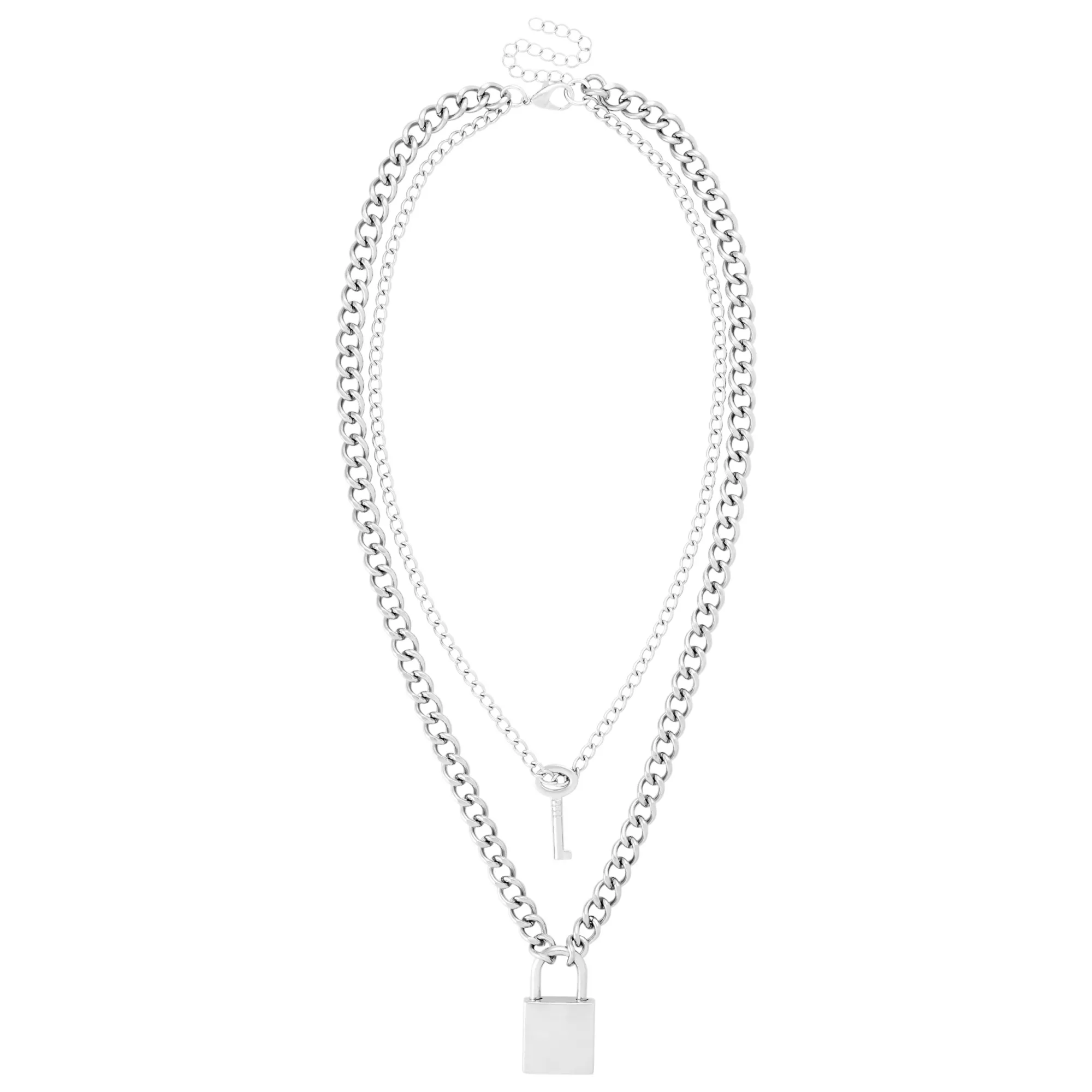 Silver 2-Row Lock and Key Necklace Set at Spencer's
