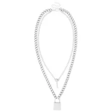 Silver 2-Row Lock and Key Necklace Set at Spencer's