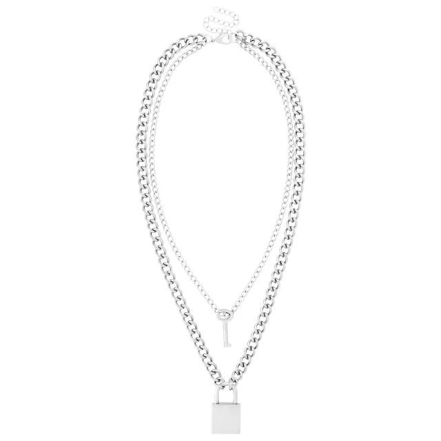 Silver 2-Row Lock and Key Necklace Set at Spencer's