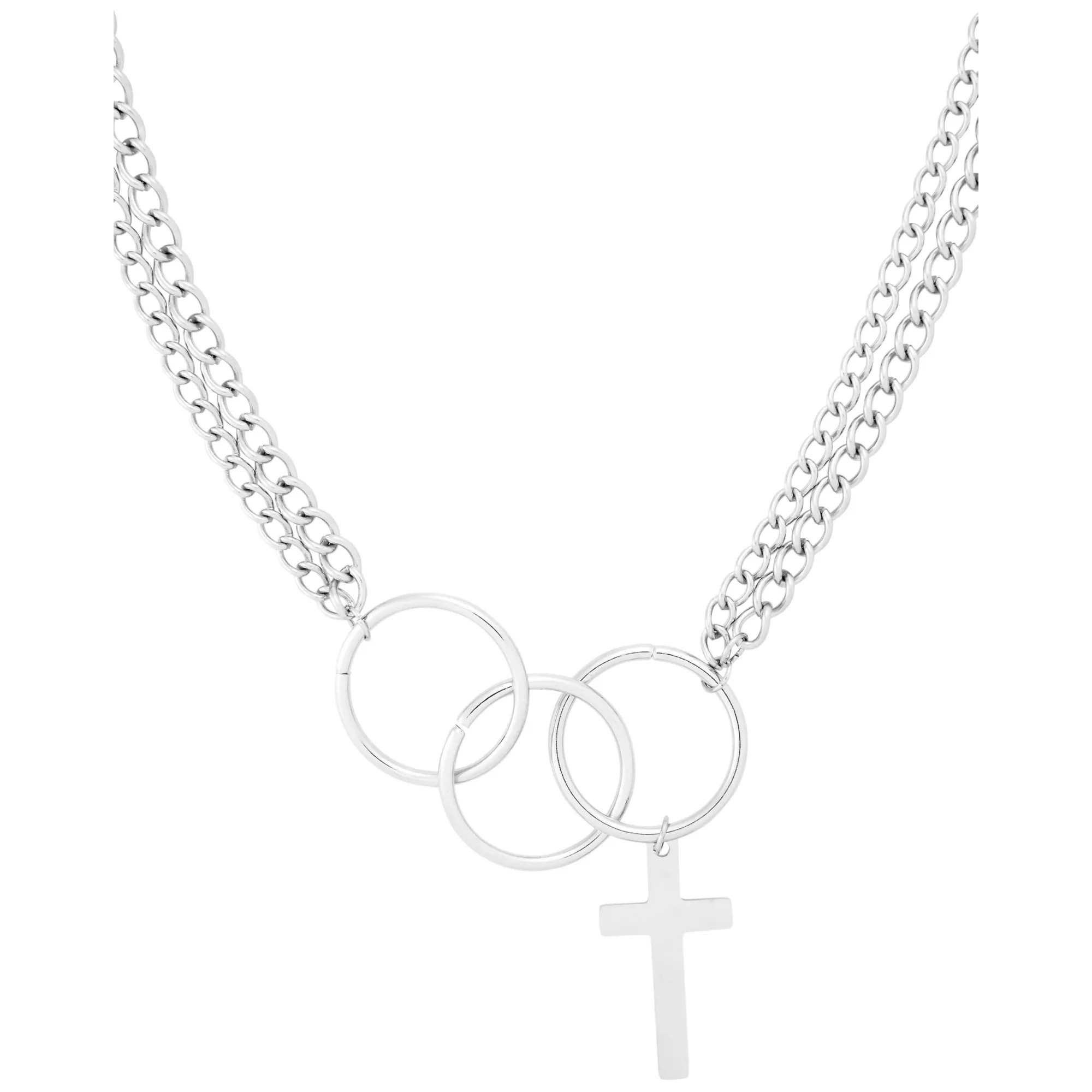 Silver O-Ring Chain Cross Necklace at Spencer's