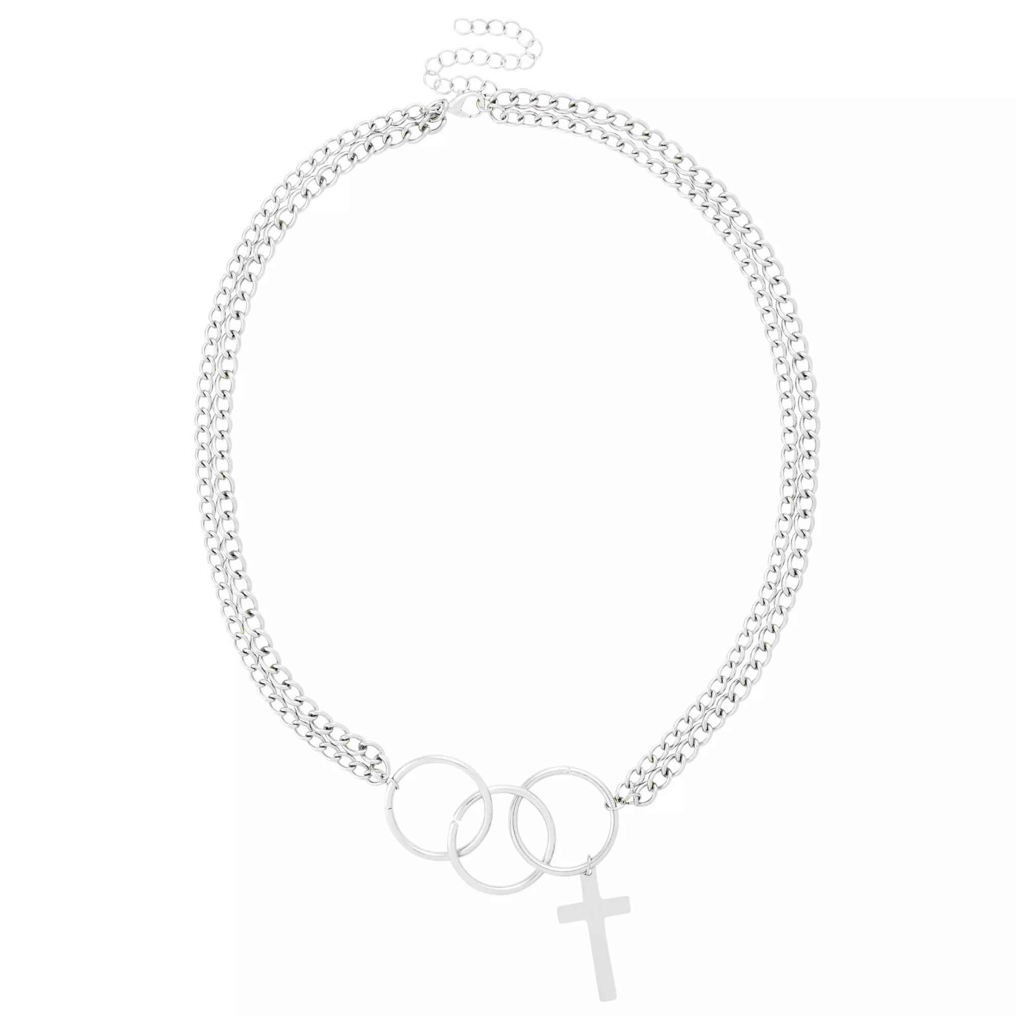 Silver O-Ring Chain Cross Necklace at Spencer's