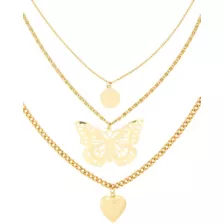 Gold 3-Row Butterfly Heart Necklace at Spencer's