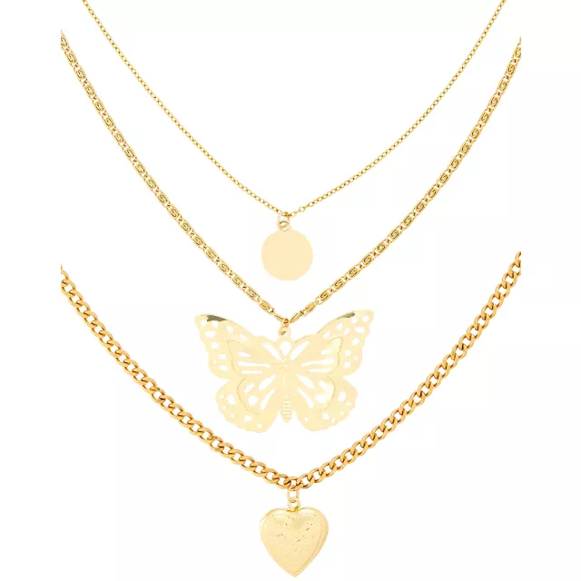 Gold 3-Row Butterfly Heart Necklace at Spencer's