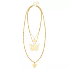 Gold 3-Row Butterfly Heart Necklace at Spencer's