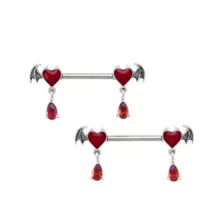 Titanium Red Bat Dangle Nipple Barbells - 14 Gauge at Spencer's