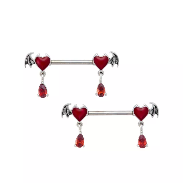 Titanium Red Bat Dangle Nipple Barbells - 14 Gauge at Spencer's