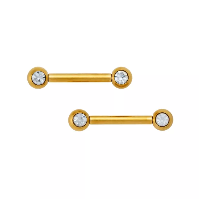 Goldtone Titanium CZ Nipple Barbells - 12 Gauge at Spencer's
