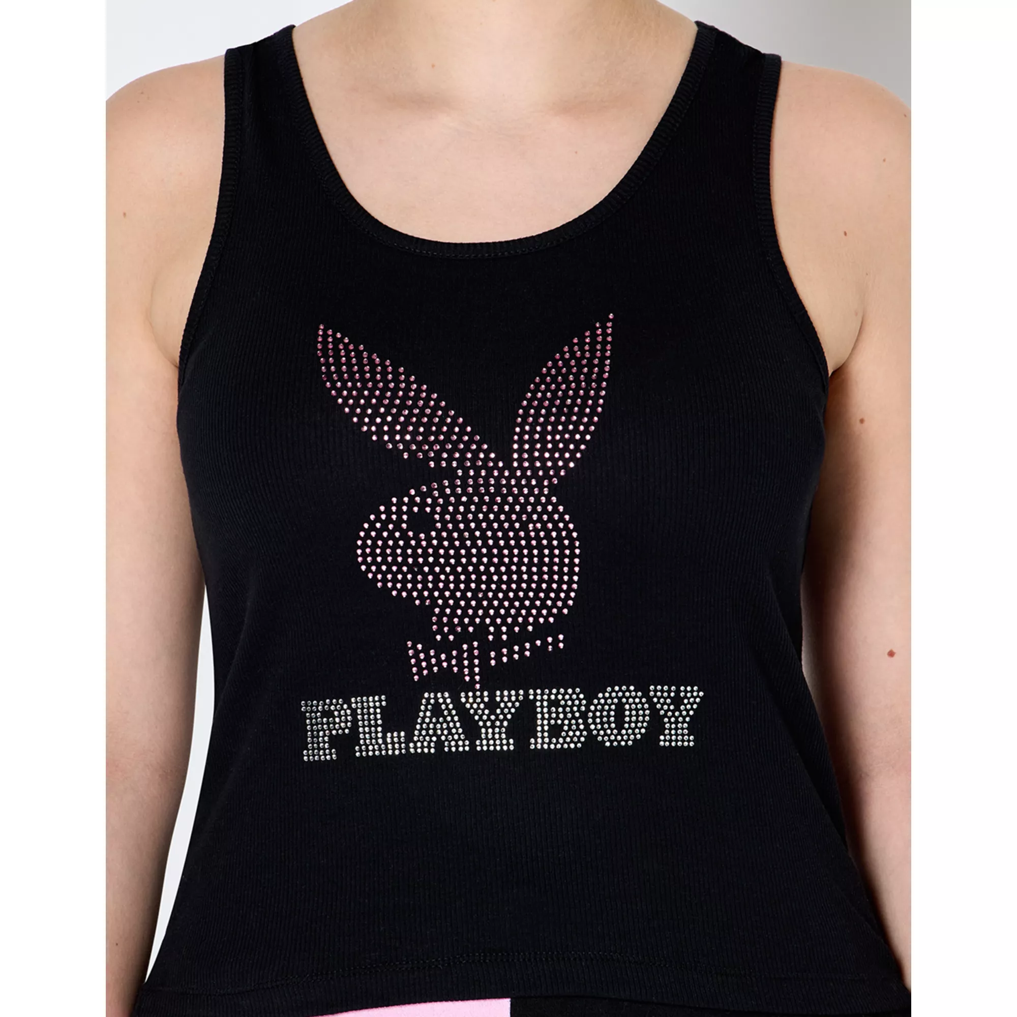 Black Playboy Rhinestone Logo Tank Top at Spencer's