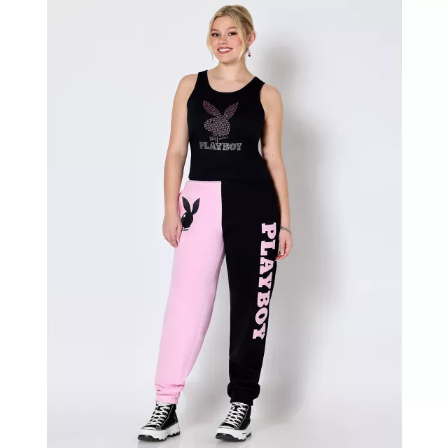 Black Playboy Rhinestone Logo Tank Top at Spencer's