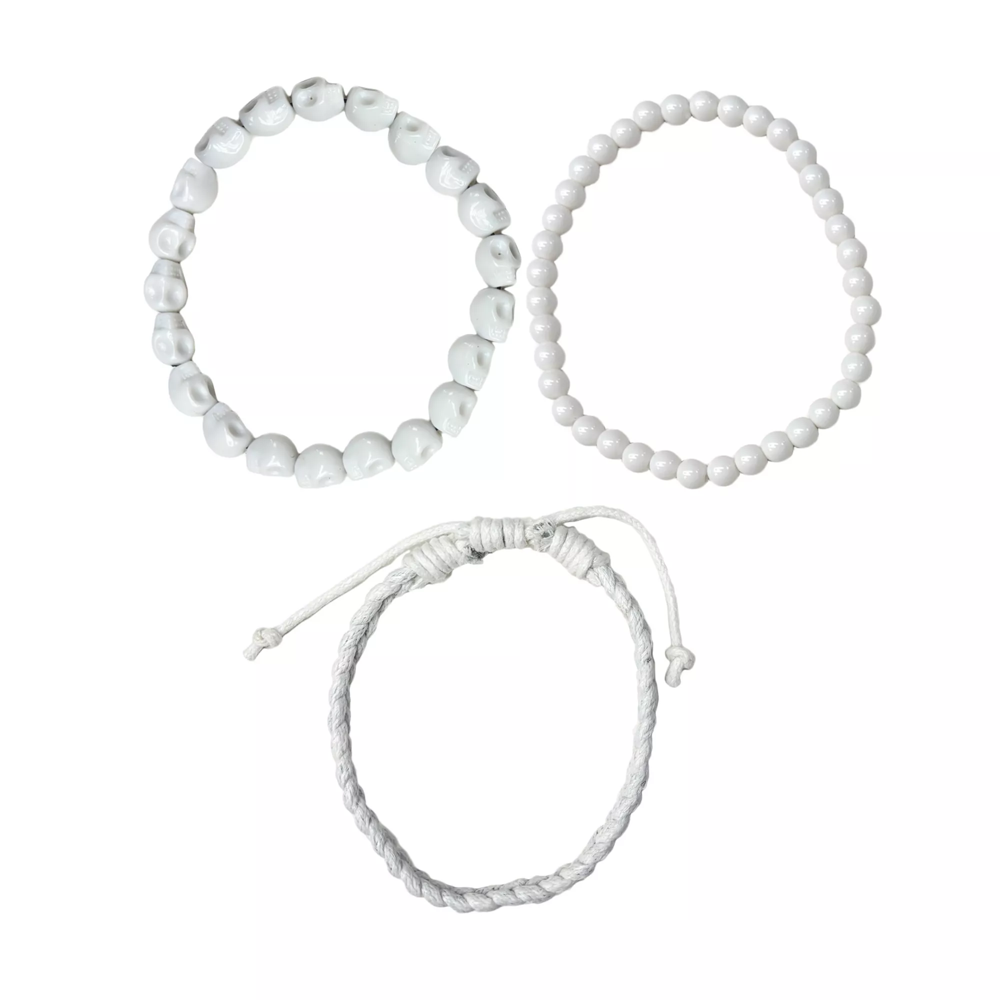 Multi-Pack White Skull Beaded Bracelets - 3 Pack at Spencer's