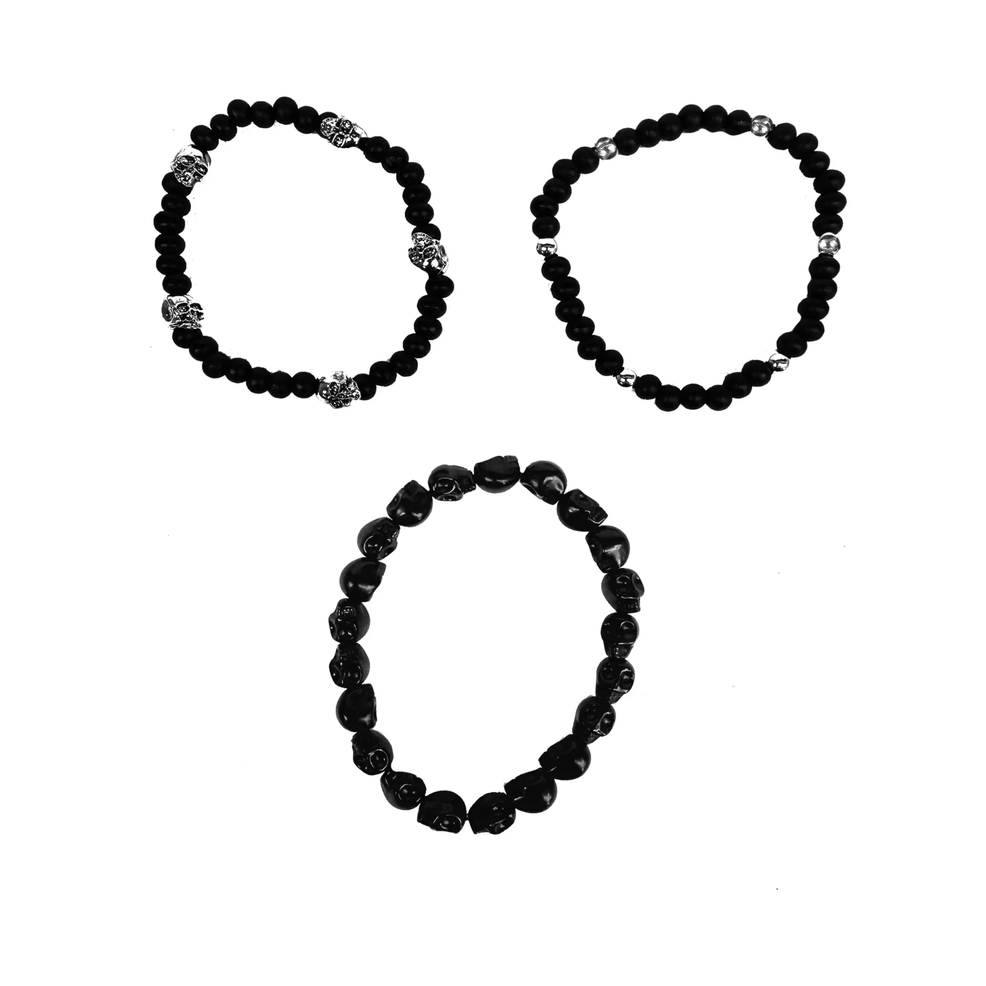 Multi-Pack Black Skull Beaded Bracelets - 3 Pack at Spencer's