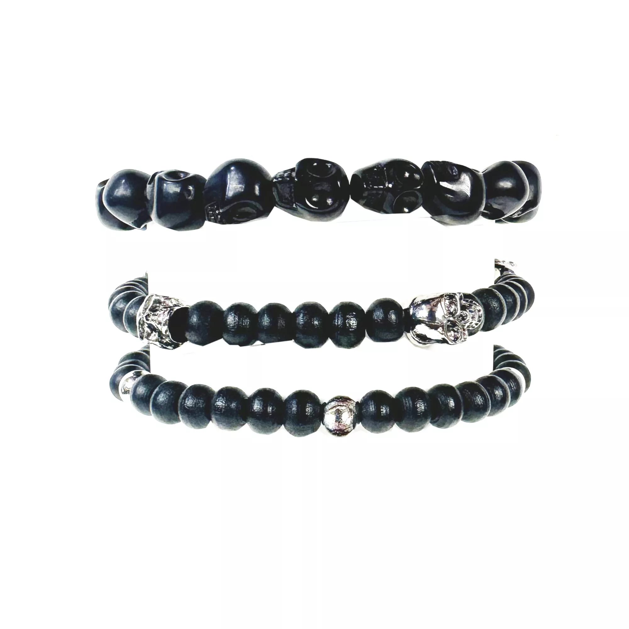 Multi-Pack Black Skull Beaded Bracelets