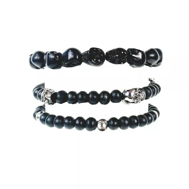 Multi-Pack Black Skull Beaded Bracelets - 3 Pack at Spencer's