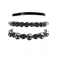 Multi-Pack Black and Hematite Beaded Bracelets - 3 Pack at Spencer's