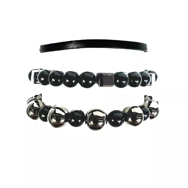 Multi-Pack Black and Hematite Beaded Bracelets - 3 Pack at Spencer's