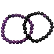 Purple Marble and Black Long Distance Beaded Bracelets - 2 Pack at Spencer's