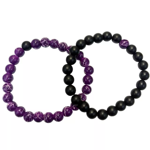 Purple Marble and Black Long Distance Beaded Bracelets - 2 Pack at Spencer's