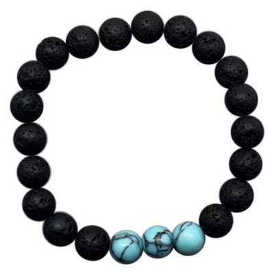 Turquoise and Black Beaded Lava Bracelet