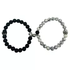 Multi-Pack Black and White Marbled Long Distance Beaded Bracelets - 2 Pack at Spencer's