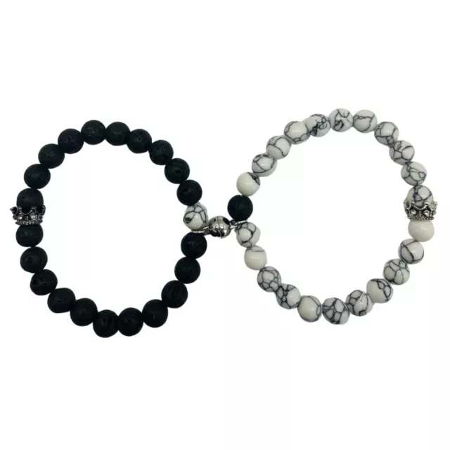 Multi-Pack Black and White Marbled Long Distance Beaded Bracelets - 2 Pack at Spencer's
