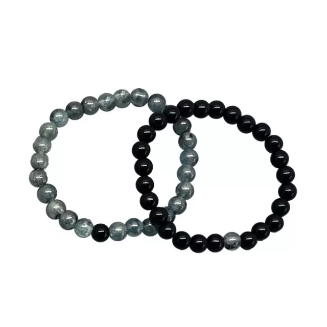 Icy Blue and Black Long Distance Beaded Bracelets – 2 Pack at Spencer's