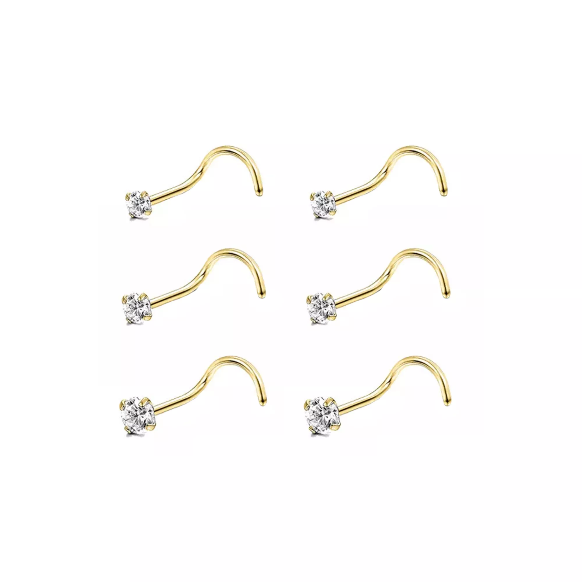 Multi-Pack Goldtone CZ Titanium Screw Nose Rings - 20 Gauge