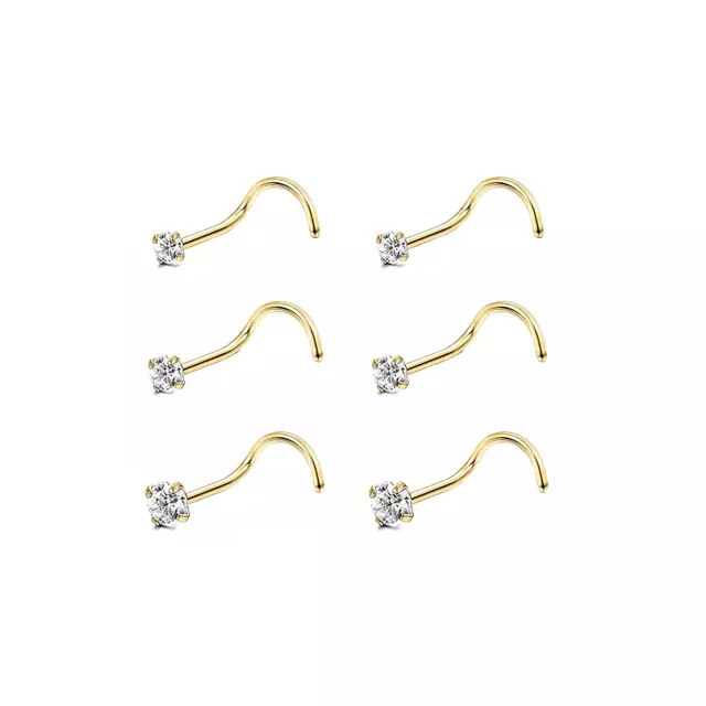 Multi-Pack Goldtone CZ Titanium Screw Nose Rings - 20 Gauge