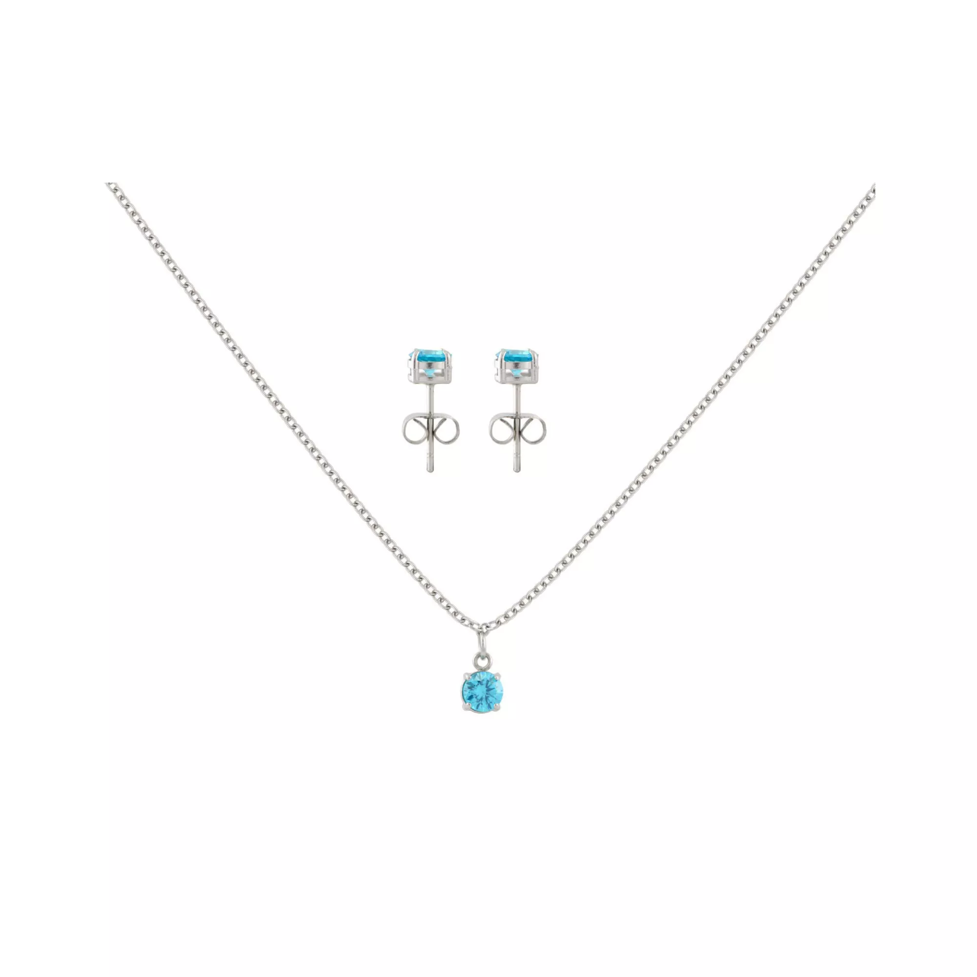 CZ March Birthstone Necklace and Stud Earring Set at Spencer's