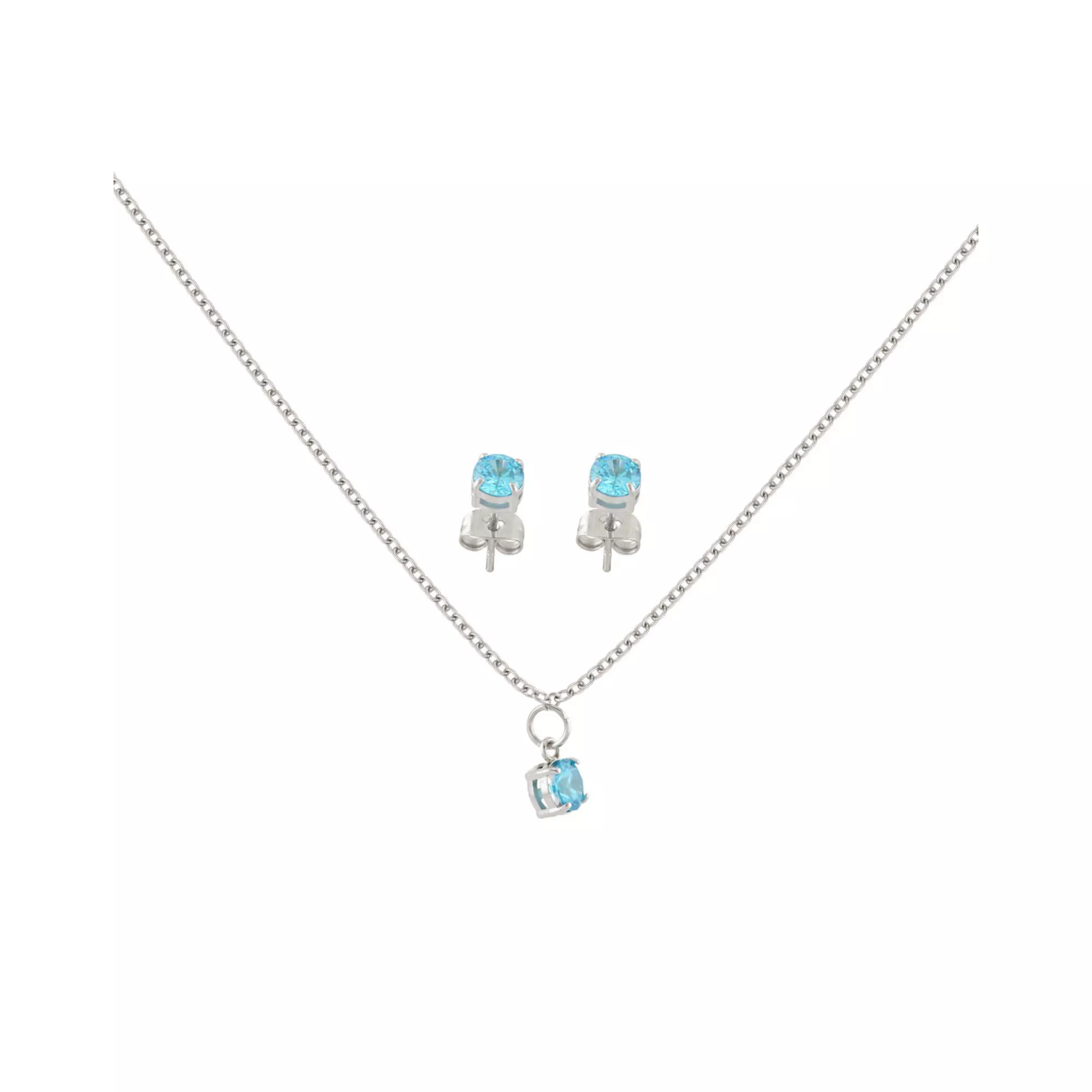 CZ March Birthstone Necklace and Stud Earring Set at Spencer's