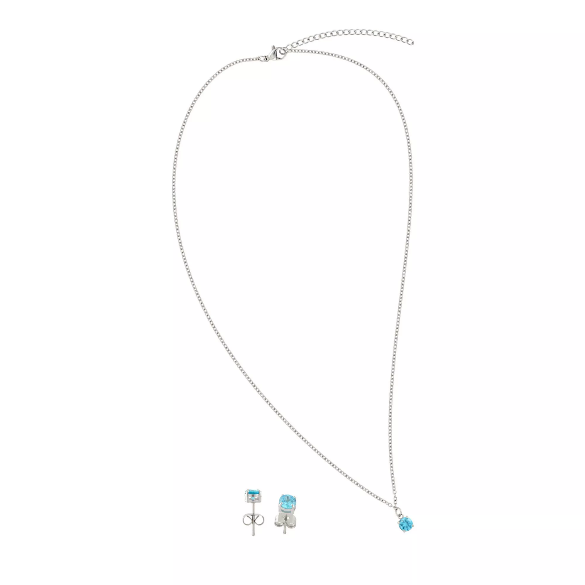 CZ March Birthstone Necklace and Stud Earring Set at Spencer's
