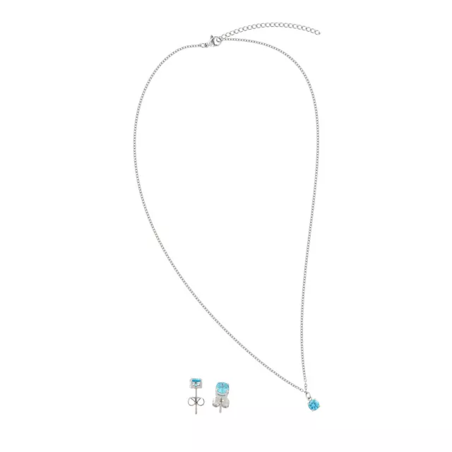 CZ March Birthstone Necklace and Stud Earring Set at Spencer's