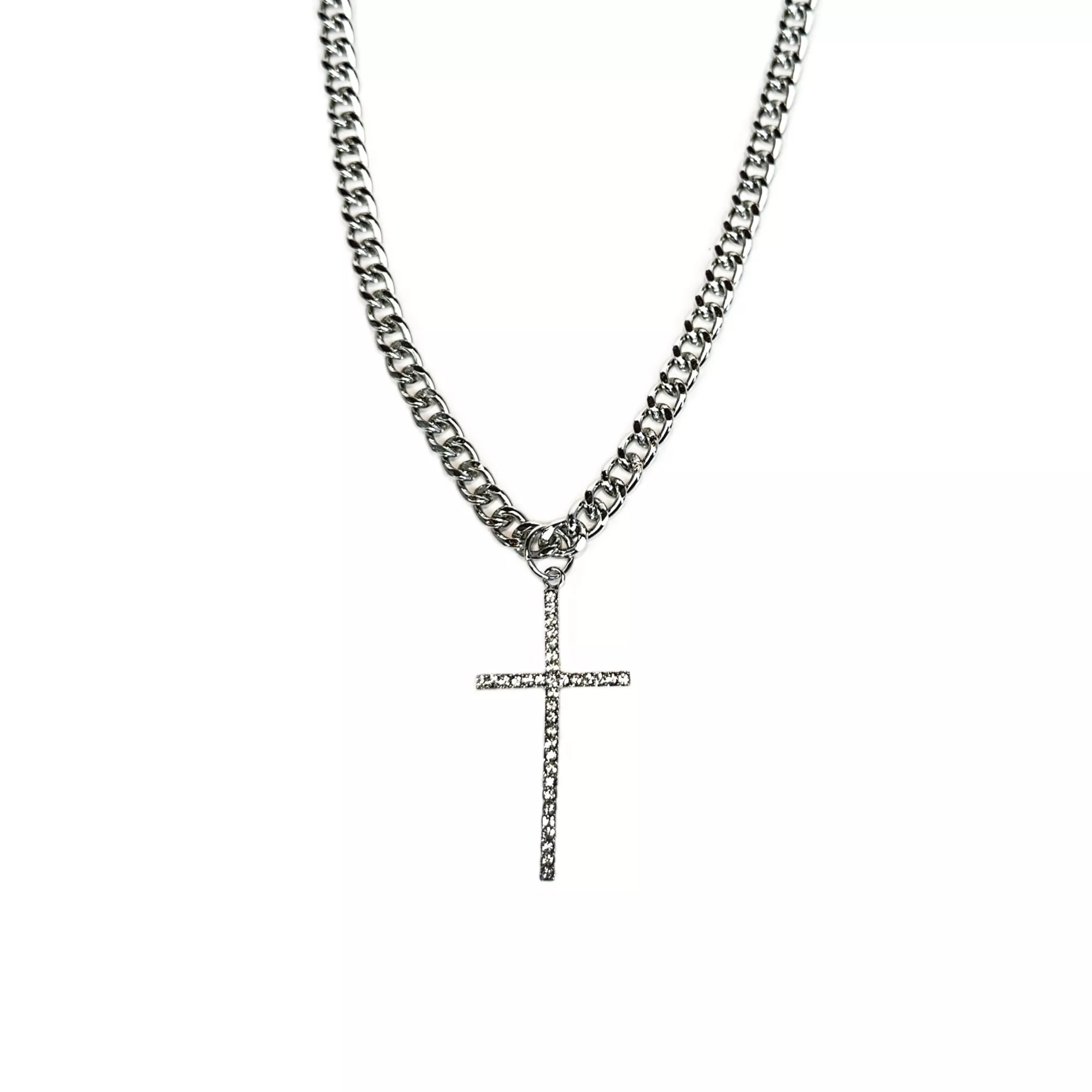 CZ Silvertone Cross Pendant Chain Necklace at Spencer's