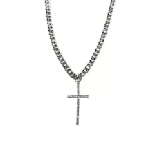 CZ Silvertone Cross Pendant Chain Necklace at Spencer's