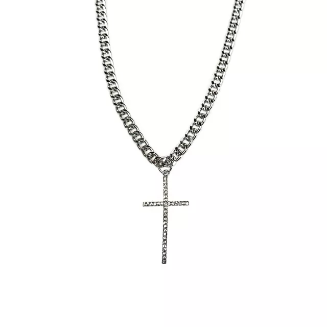 CZ Silvertone Cross Pendant Chain Necklace at Spencer's