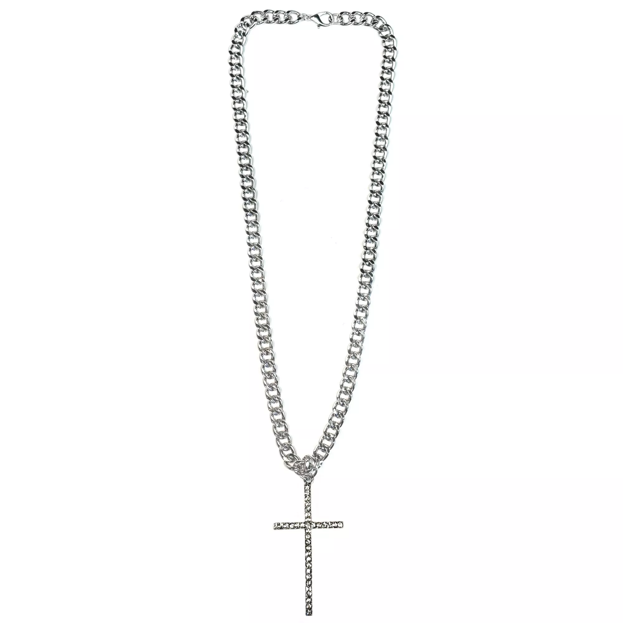 CZ Silvertone Cross Pendant Chain Necklace at Spencer's