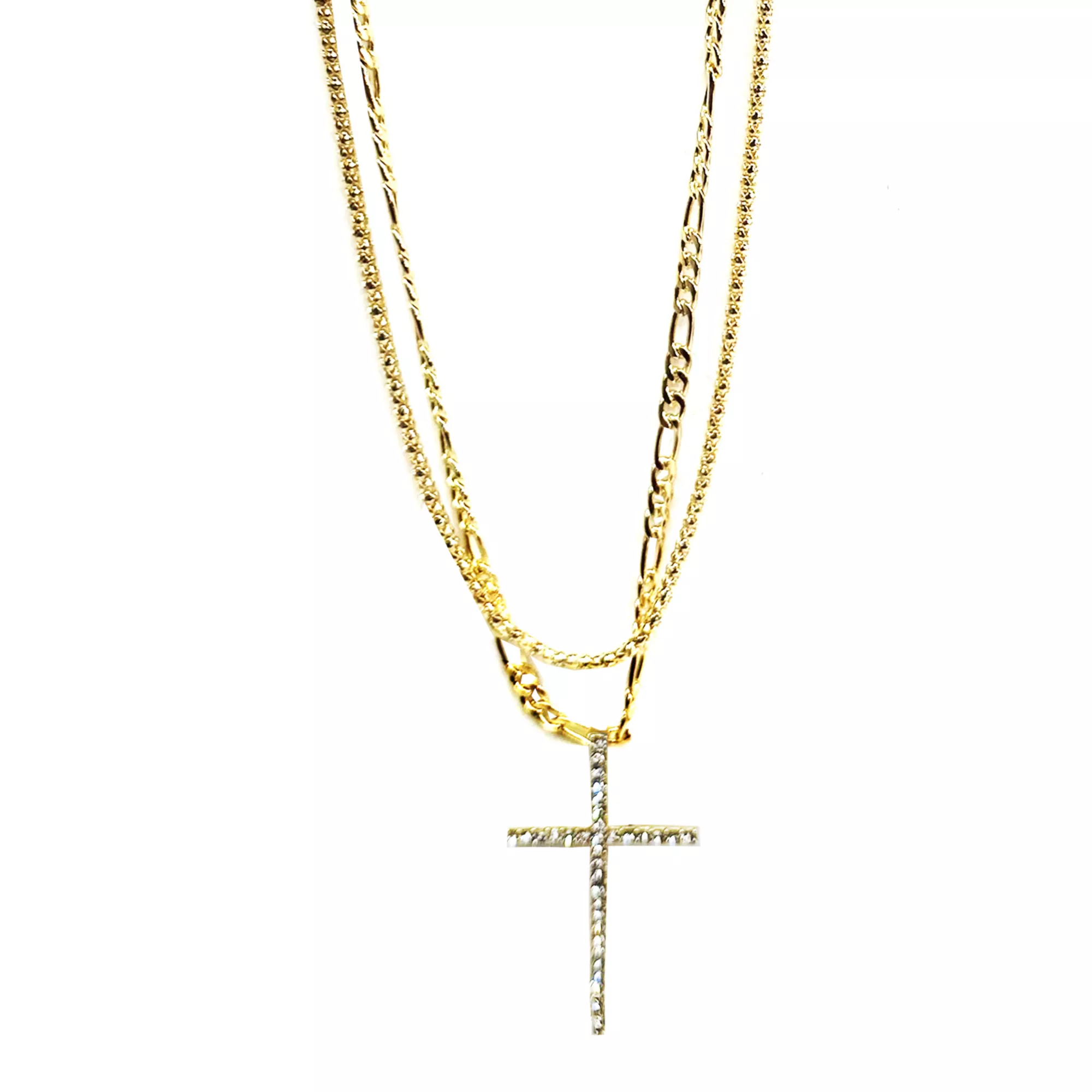 CZ Goldtone Double Chain Cross Necklace at Spencer's