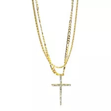CZ Goldtone Double Chain Cross Necklace at Spencer's