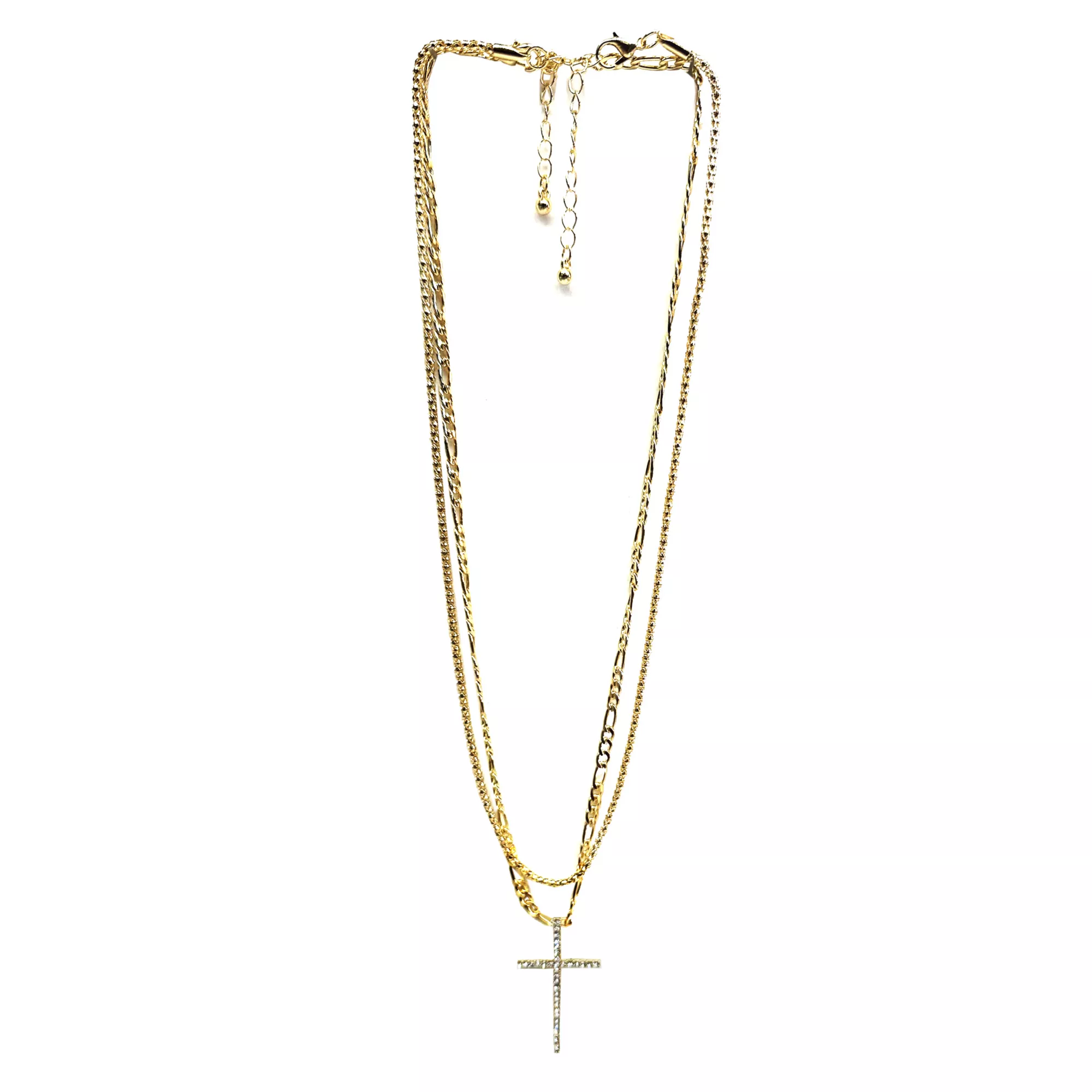 CZ Goldtone Double Chain Cross Necklace at Spencer's