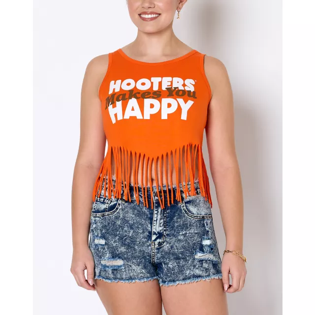 Hooters Makes You Happy Fringe Tank Top at Spencer's