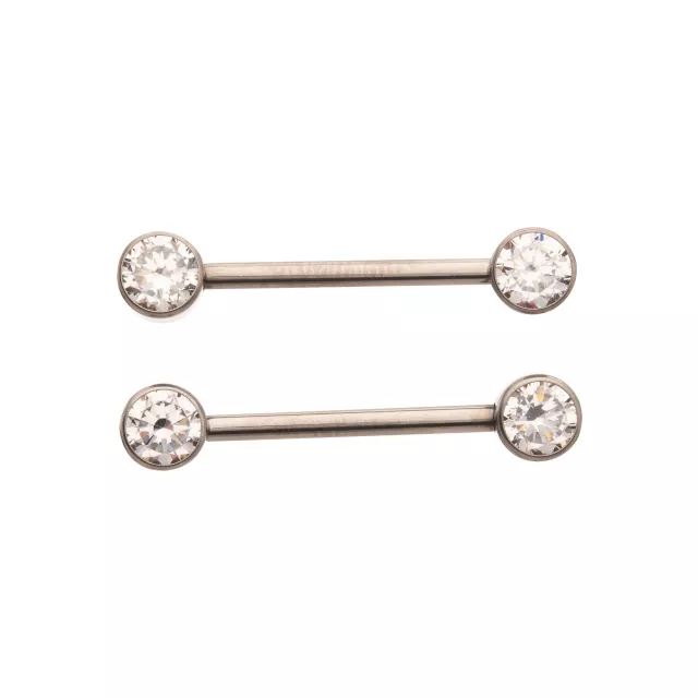 CZ Silvertone Bezel Titanium Nipple Barbells at Spencer's