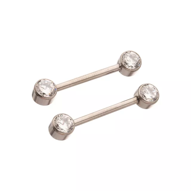 CZ Silvertone Bezel Titanium Nipple Barbells at Spencer's