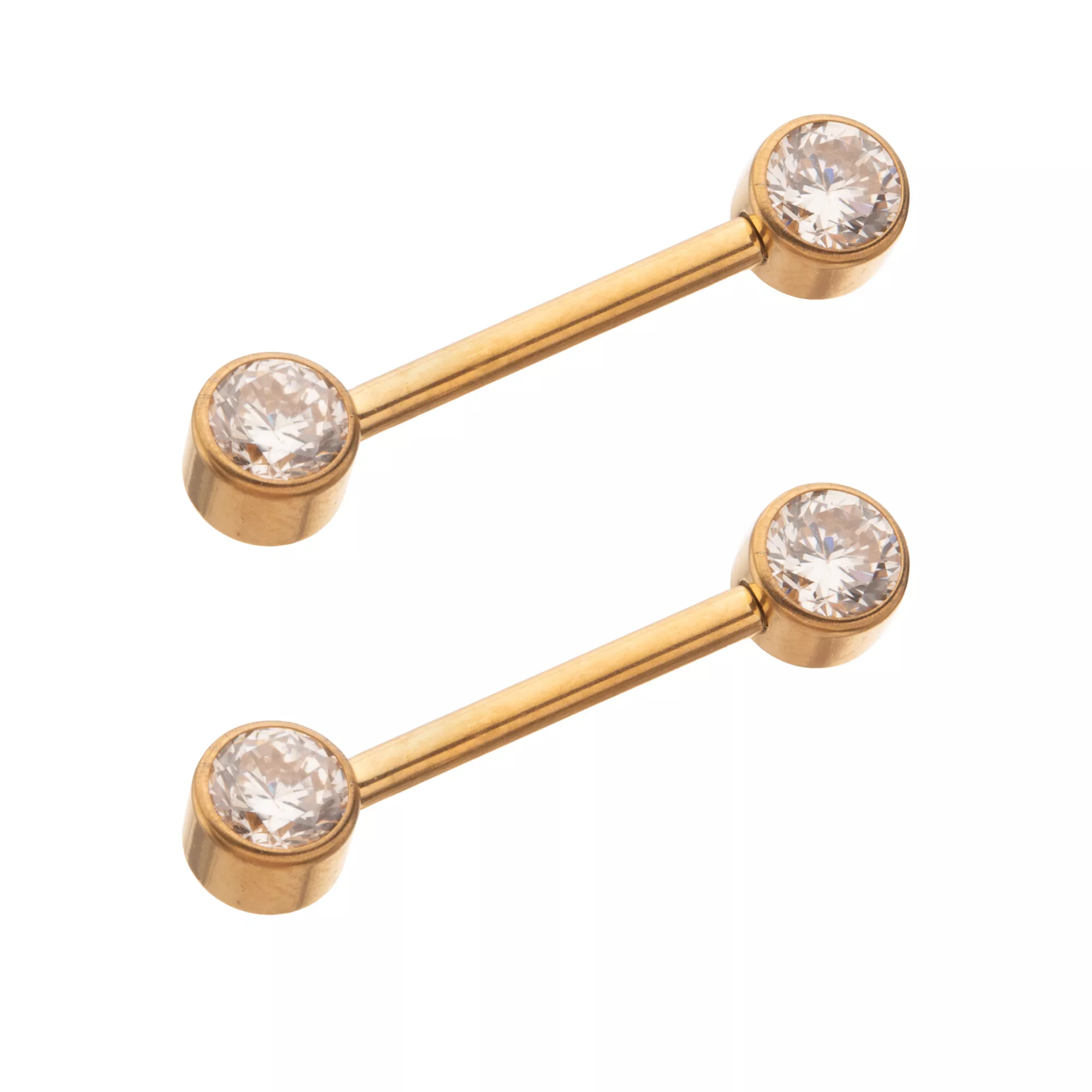 CZ Gold ASTM F-136 Titanium Nipple Barbells - 14 Gauge at Spencer's