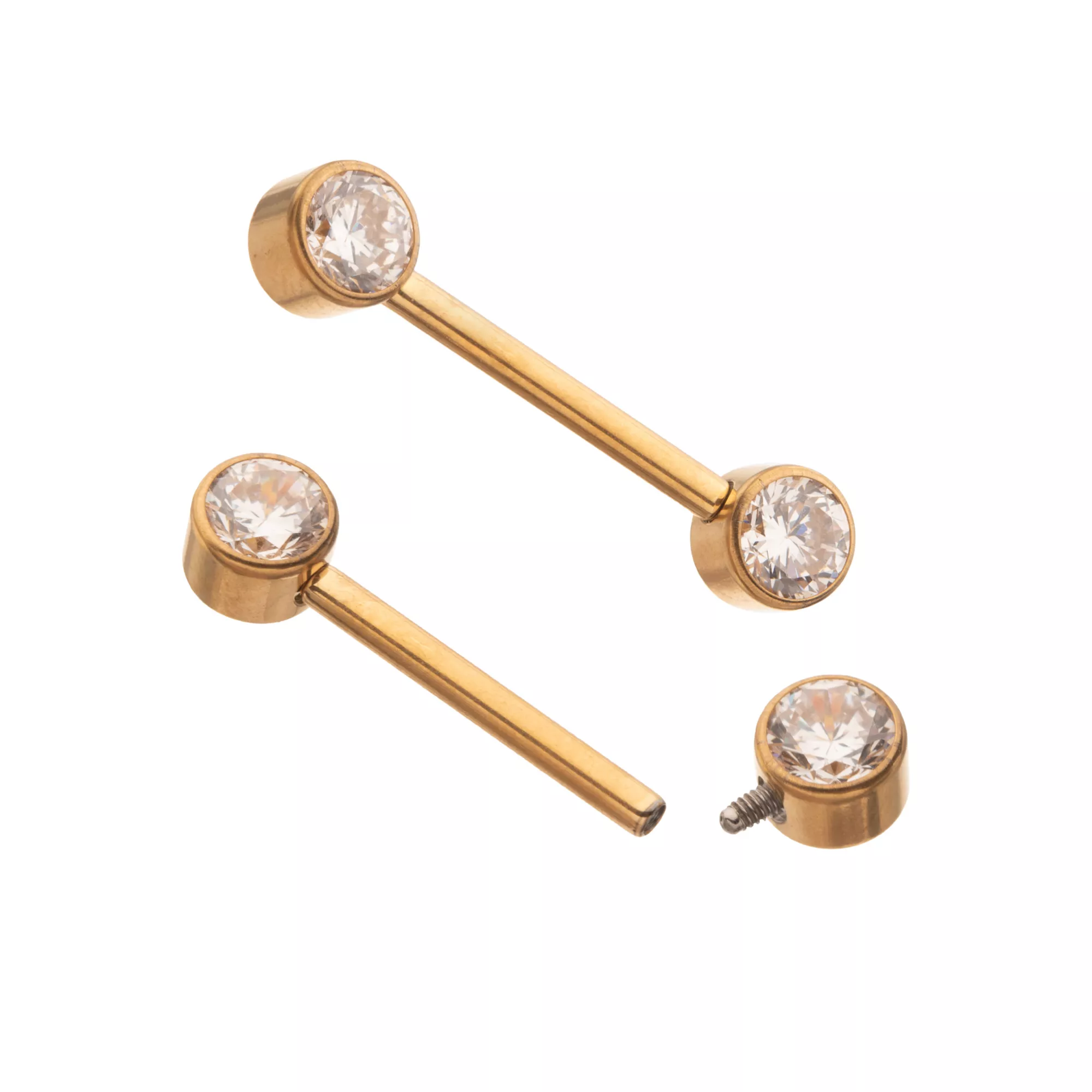 CZ Gold ASTM F-136 Titanium Nipple Barbells - 14 Gauge at Spencer's