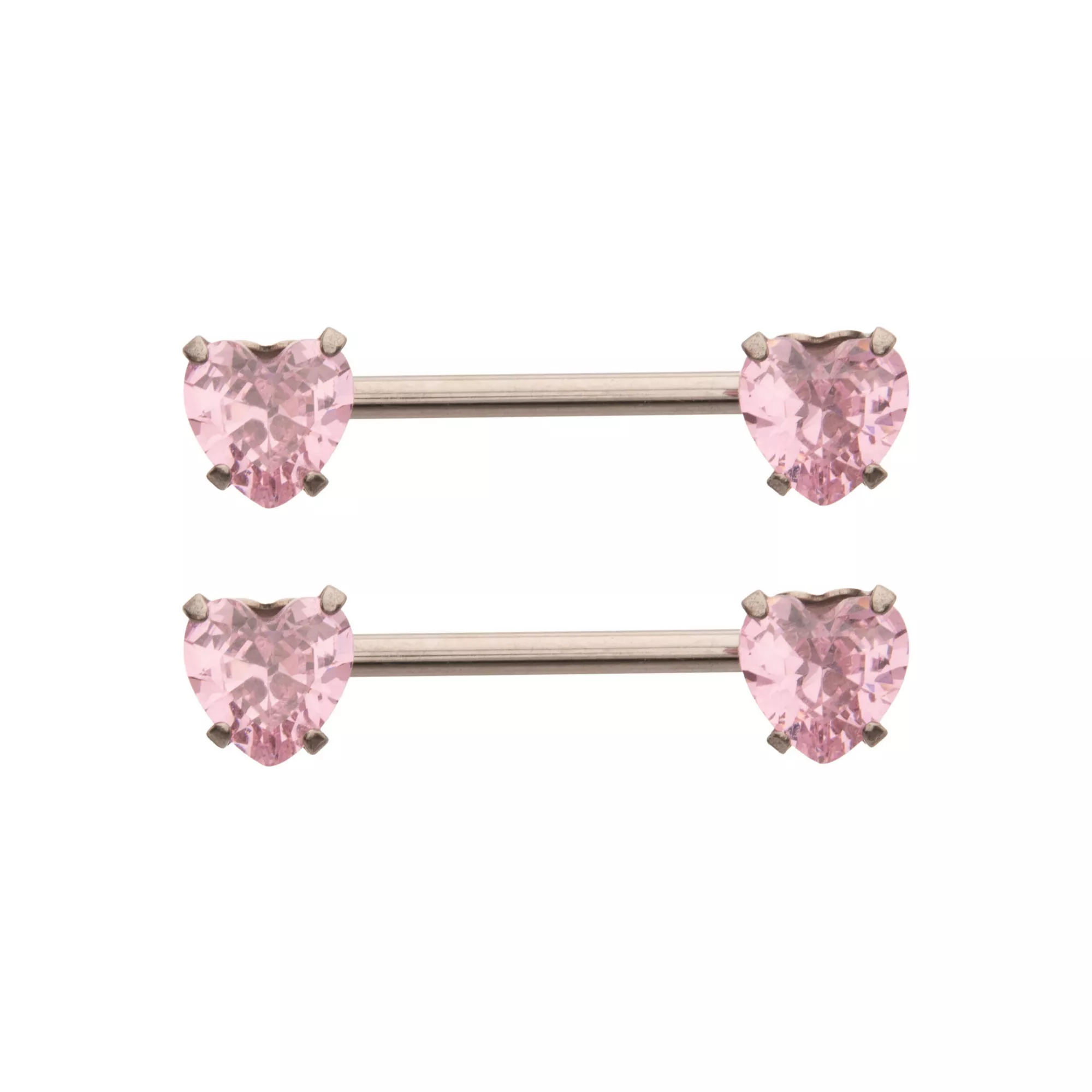 Pink CZ Heart ASTM F-136 Titanium Nipple Barbells - 14 Gauge at Spencer's