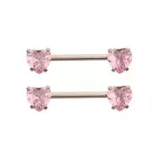 Pink CZ Heart ASTM F-136 Titanium Nipple Barbells - 14 Gauge at Spencer's