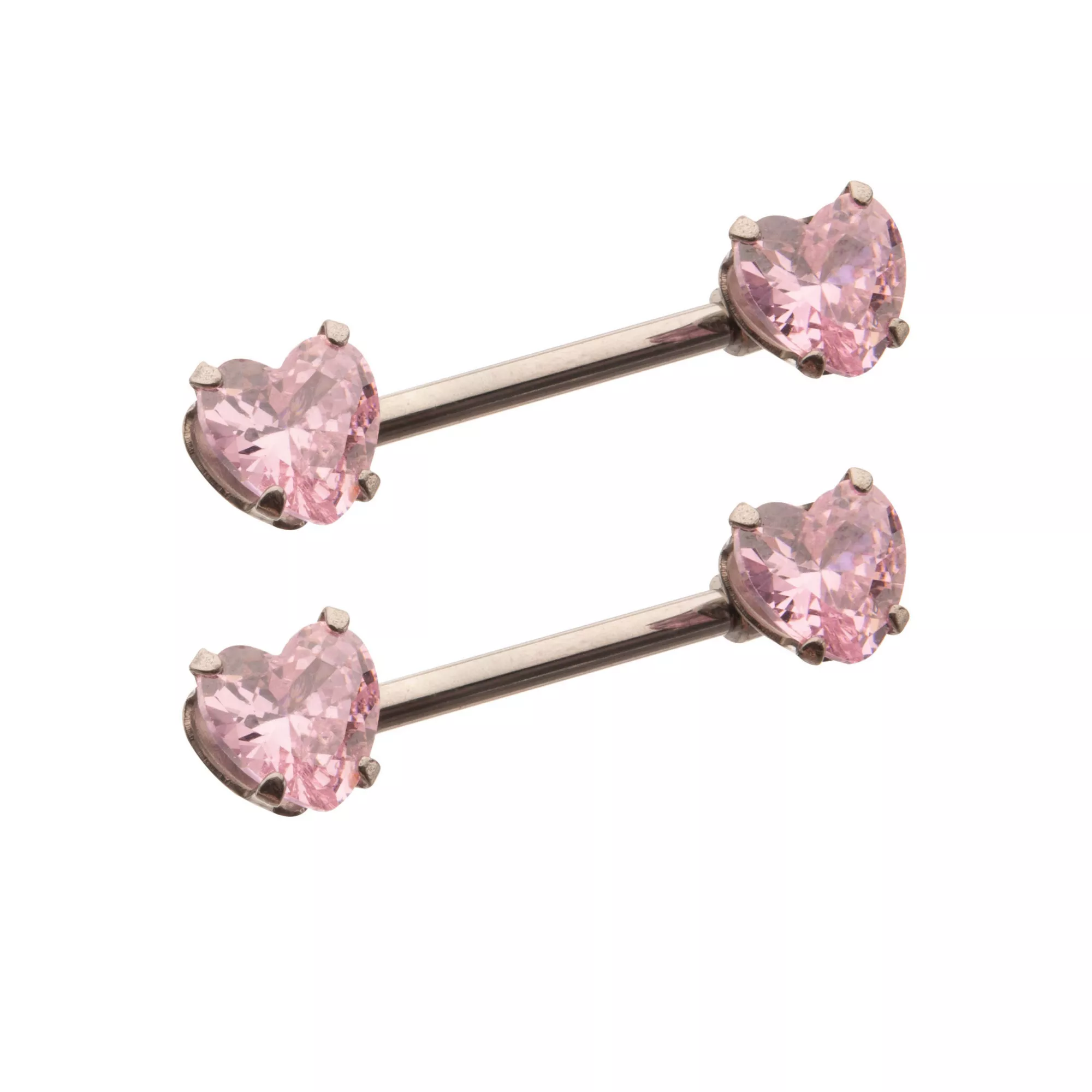 Pink CZ Heart ASTM F-136 Titanium Nipple Barbells - 14 Gauge at Spencer's